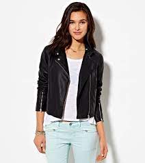 Black Cropped Vegan Leather Moto Jacket American Eagle Clothing Staples Clothes Vegan Leather Moto Jacket