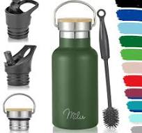 Milu Edelstahl Trinkflasche 350ml 500ml 750ml 1000ml (+3 Deckel)  Thermosflasche mit Strohhalm Isolierte Wasserflasche für Kinder,  Erwachsene, für ...