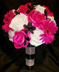 This wedding gown frees modern elegance of the time; Hot Pink White Black Rose Bridal Bouquet 2 By Silkflowersbyjean Pink Black Weddings Hot Pink Bouquet Rose Bridal Bouquet
