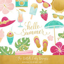 Summer Beach Clipart Set Tropical Images Hello Summer Graphics Cocktail Slippers Flip Flops Instant Download 28 Png Files Beach Clipart Summer Sticker Clip Art