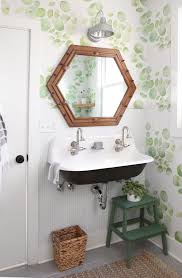Diy Home Guest Bathroom Makeover With Removable Wallpaper Tile Bathroom Makeover Green Bathroom Bathroom Wallpaper