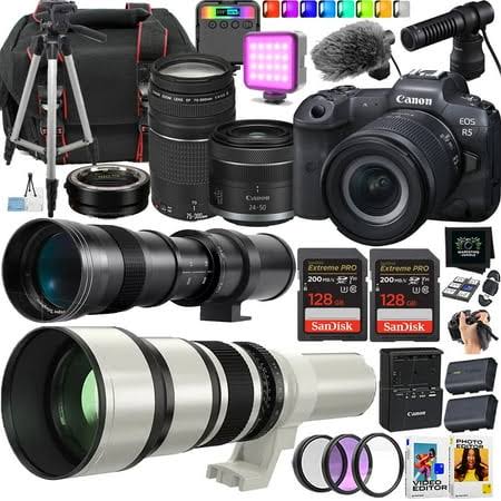 Canon R5 Mirrorless Camera + Canon RF 24-50mm STM and EF 75-300mm + 420-800mm and 650-1300mm lens