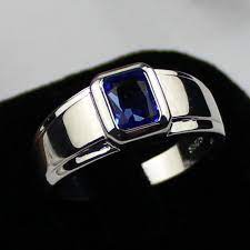 Size 12 Men S 925 Silver Filled Oblong Blue Sapphire Wedding Ring Mens Sapphire Ring Blue Sapphire Wedding Ring Blue Sapphire Rings