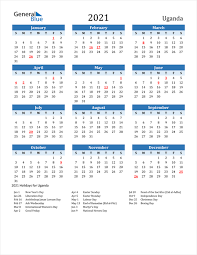 They depict week numbers, federal holidays in the. 2021 Calendar Uganda With Holidays