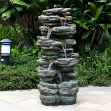 Alpine fountain tiered log statue cascading polyresin fiberglass led lights new. Alpine Win316 Rock Waterfall Fountain With Led Light For Sale Online Ebay