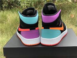 Black And Turquoise Jordans 1 Nike Air Jordan 1 Mid Purple Green Heel In 2020 Air Jordans Nike Air Shoes Jordan Shoes Girls