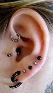 Daith Tragus And Lobes Black And Silver Tragus Piercings Cool Ear Piercings Earings Piercings