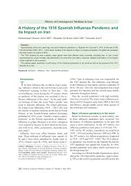 Pdf A History Of The 1918 Spanish Influenza Pandemic And Its Impact On Iran