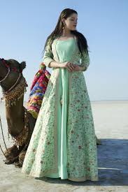 Picture Of Tempting Sea Green Designer Floor Length Suit Indian Gowns Dresses Indian Designer Outfits Indian Outfits