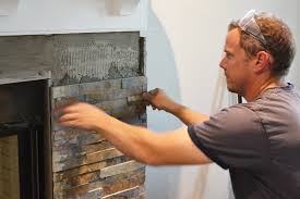 Fireplace stone tiles & hearth tiles. Building Our Fireplace Installing The Slate Split Face Tile Our Diy House The Diy Mommy