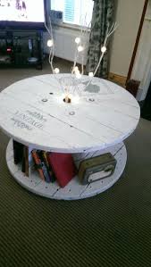 Cable Drum Coffee Table With Stenciljng And Branched Lighting Wooden Spool Tables Spool Furniture Cable Spool Furniture