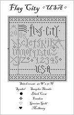 Vintage meadow rue linen with dmc floss. Flag City Usa Free Cross Stitch Chart From La D Da Flag Cross Stitch Patriotic Cross Stitch Patterns Cross Stitch Samplers