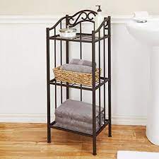 You could also select form cabinets who have two legs or those that contain four. Moon Daughter Free Standing Chapter Metal Bathroom Floor Shelf Oil Rubbed Bronze Decorative Bathroom Sto Floor Shelf Bathroom Flooring Bathroom Storage Tower