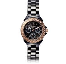 Montres , original pour femmes produit neuf jamais utilisé paiement à la livraison montre curren 9045 original pour femme neuf avec la boite originale. Montre Femme En Ceramique Noire Et Plaque Or Rose Avec Diamants Lancaster Sur Forzieri