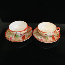 These demitasse cups are the correct size, hold the temperature of the coffee. Antique Japanese Demitasse Tea Cup And Saucers Red Paint And Fine Bone China Collectible Display Asian Design Carol S True Vintage And Antiques