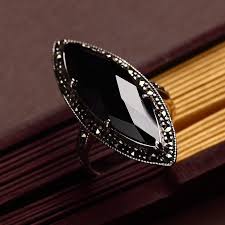 Gz 100 Pure 925 Sterling Silver Trendy Black Stone Big Rings For Women Jewelry S925 Thai Silver Ring Lady Weddi Anel De Onix Preto Anel De Onix Aneis De Prata