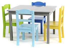 Amazon Com Tot Tutors Kids Wood Table And 4 Chairs Set Grey Blue Green Yellow Kitchen Dining In 2020 Kids Table And Chairs Kids Table Chair Set Kids Wood