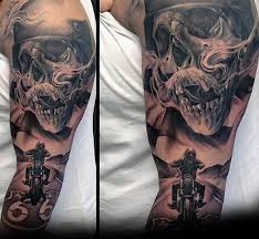 As much as we all strive to be safe on our motorcycles, it seems ironic that skull symbolism is so dominant in motorcycling. 90 Harley Davidson Tattoos For Men Manly Motorcycle Designs