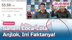Saham coca cola turun dari 56,10 dolar menjadi 55,22 dolar segera setelah sikap ronaldo, yang berarti nilai perusahaan turun dari 242 miliar dolar menjadi 238 miliar dolar. 3yn0h0st93iz3m