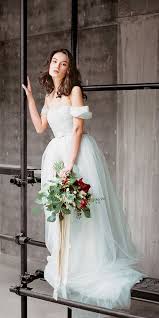 Arsenia Tulle Wedding Dress With Off Shoulder Sleeves Classic Bridal Gown Blue Grey Wedding Dress Low Back Wedding Dress Milamira Pastel Wedding Dresses Off Shoulder Wedding Dress Wedding Dress Low Back