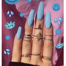 Amazon Com Brinote Baby Blue Fake Nails Acrylic Glossy Nails Full Cover Nails Long Coffin False Nails Party Ballerina Press On Nails Sets For Women And Girls 24pcs Beauty