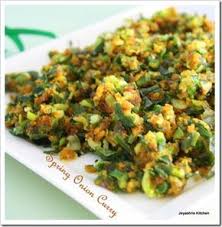 Spring Onion Bhaji With Besan Side Dish For Roti Jeyashri S Kitchen Spring Onion Recipes Curry Side Dishes Breakfast Recipes Indian