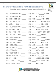 Our third grade math worksheets continue numeracy development and introduce division, decimals, roman numerals, calendars and new concepts in measurement and geometry. Place Value 4 Digit Numbers