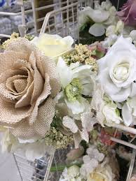 Rustic wedding bouquets with burlap. Vintage Rustic Wedding Burlap Flowers And White Flowers From Michael S Burlap Wedding Burlap Flowers Rustic Flowers