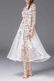Flower Embroidered See Through Swing Dress Designer Dresses Online Fashion Designer Dresses