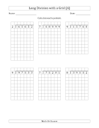 New Versions With No Remainders Including This One The 5 Digit By 1 Digit Long Division With Grid Assistance And No Remainders Math Drills Math Long Division