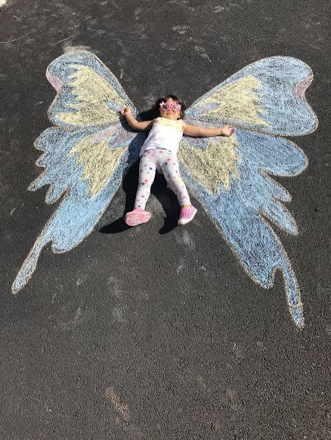 Sidewalk chalk butterfly | Chalk butterfly art, Butterfly chalk drawing, Kids chalk