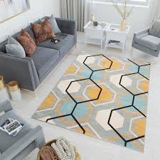 Le gris pour la touche chic et élégante. Tapiso Lazur Tapis De Salon Chambre Ado Moderne Hexagone Turquoise Jaune Gris Blanc Noir Frise 240 X 330 Cm Cdiscount Maison
