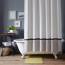 Black And White Shower Curtain With Tassels West Elm Stripe Tassel Shower Curtain Modern Shower Curtains Brown Shower Curtain Bathroom Decor Colors