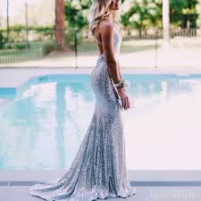 Mermaid Sparkly Silver Sequin Backless V Neck Spaghetti Straps Prom Dresses Fc1940 Straps Prom Dresses Spaghetti Strap Prom Dress Prom Dresses Long