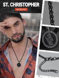 Black St Christopher Jewelry for Men Stainless Steel Travellers Protector  Cha...