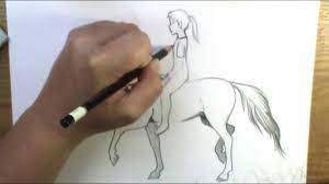 How to draw cowgirl on a horse. How To Draw A Horse And Rider Bareback Youtube