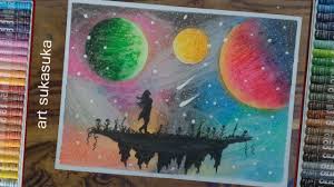 Gambar pemandangan langit kartun motivational hd wallpapers. Cara Menggambar Pemandangan Langit Malam Keren Menggunakan Crayon Galaxy Oil Pastel Art Art Painting