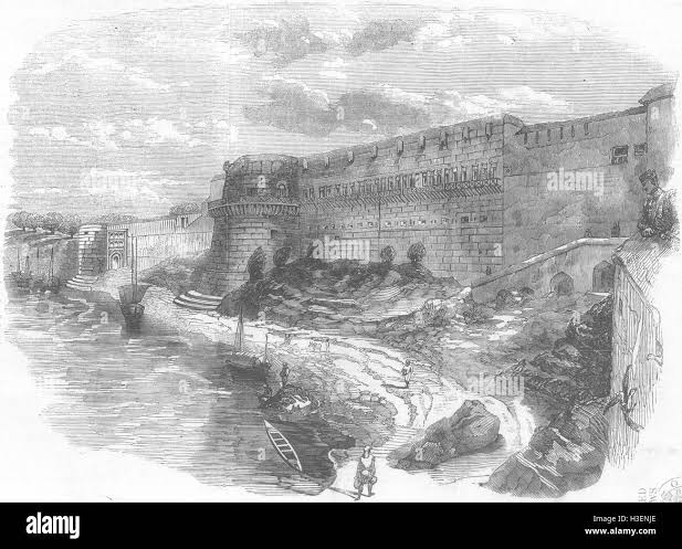 INDIA Fort of Allahabad, from river Yamuna 1857. Illustrated London News Stock Photo - Alamy