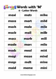 In grammar, a word used to describe a characteristic of a person, place or thing is known as an adjective. Download Free Printable 4 Letter Word Starting With M