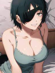 1girls big breasts chainsaw man cleavage eye patch eyepatch  female female only himeno (chainsaw man) light-skinned female light skin  mappa mature female mponzu1018 one eye closed smile smiling smiling