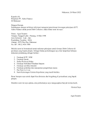 Contoh surat lamaran kerja yang baik dan benar untuk melamar pekerjaan di berbagai instansi baik bumn maupun swasta lengkap dengan file.doc siap untuk didownload dan diprint out/cetak. Contoh Surat Lamaran Kerja Sebagai Debt Collector Di Leasing Atau Jasa Penagih Utang Matamu