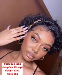 Pixie a 55$ perruque lace 13*1 curly 3 pour 150$ 6 pour 280$ Disponible en  spécial jusqu'au 25 Septembre 100% human hair\ cheveux humain Density: 180  Grade : 10A Glueless \ san