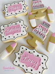 Happy Birthday Pink Wite Black And Gold Set Happy Birthday Cookie Sugar Cookies Kids Birthday Cookies