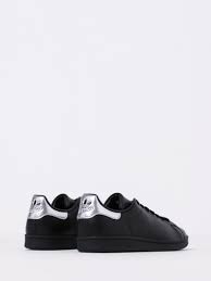 Adidas Black And Silver Women S Shoes Womens Stan Smith Sneakers In Black Silver Leather Stan Smith Sneakers Sneakers Adidas Women