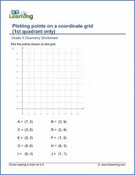 grade 4 geometry worksheets plot points on a coordinate grid k5 learning