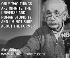 This doesn't sound like a quote einstein would say. Albert Einstein Only Two Things Are Infinite The Universe And Human Stupidity And I M Not Sure About T Einstein Quotes Albert Einstein Quotes Wisdom Quotes