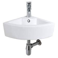 It comes in various finishes, letting you choose the one that best suits the bathroom decor. Bokaiya Small Corner Wall Mount Vessel Sink And Faucet Combo White Rectangle Porcelain Ceramic Above Coun Corner Sink Bathroom Sink Wall Mounted Bathroom Sinks