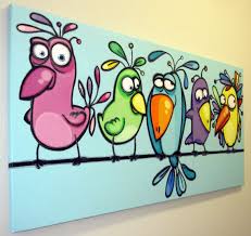 Acrylic Birds On A Wire Painting Fancy Birdies On A Wire 24x48 Original Acrylic Painting On Acrylic Painting Canvas Bird Art Whimsical Art
