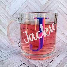 Glass Coffee Mug Personalized Gift Clear Coffee Cup Etsy In 2021 Clear Glass Coffee Mugs Mugs Diy Wine Glasses