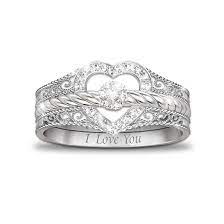 New Sterling Silver Bradford Exchange I Love You Stackable Diamond Ring Set Size 11 1 Romantic Diamond Rings Heart Shaped Diamond Diamond Stacking Rings